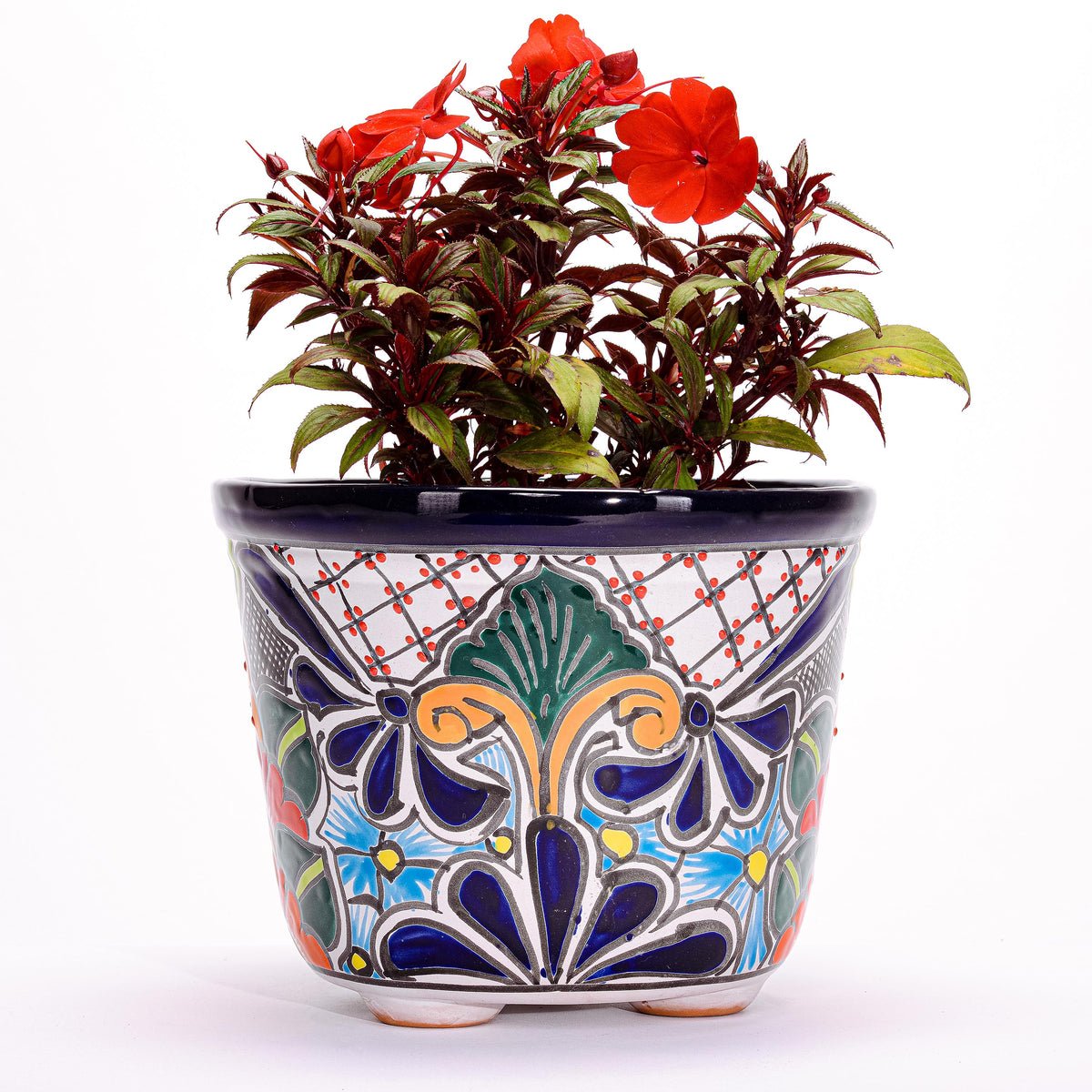 Large Round Talavera Floral Pot