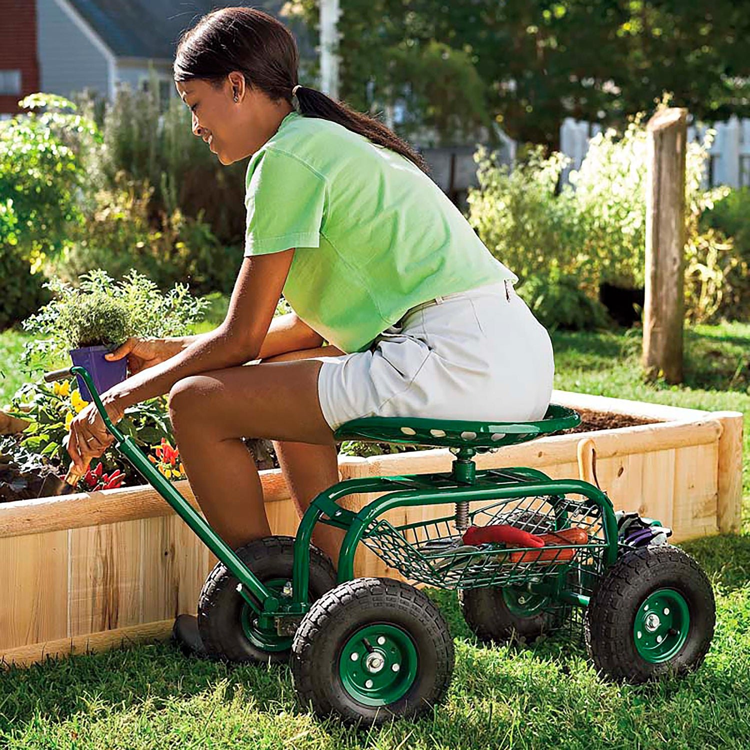 Green Rolling Scoot-N-Do Garden Seat - Image 3
