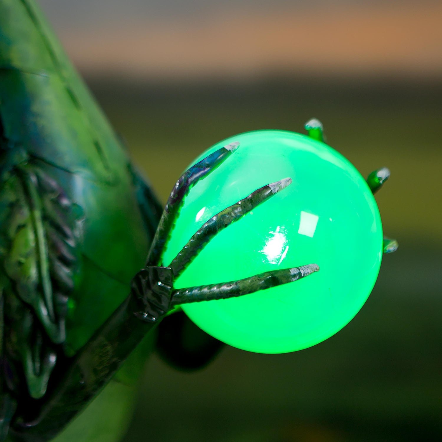 Green Metal Dragon Statue Holding Solar-Powered Pearl - Image 4