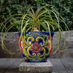 Blue Floral Talavera Planter, Medium