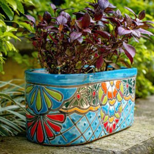 Turquoise Talavera Ledge Planter, Medium