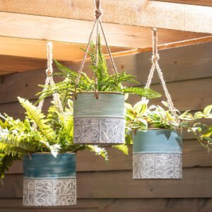 Painted Metal Hanging Planters, Set of 3