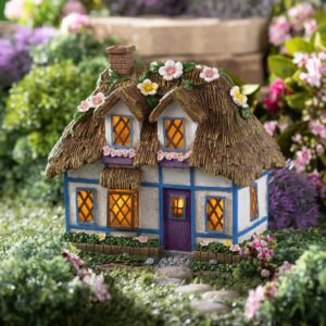 Miniature Floral Fairy Garden Solar Cottage