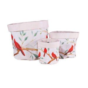 Lined Canvas Planters with Bird Designs, Set of 3