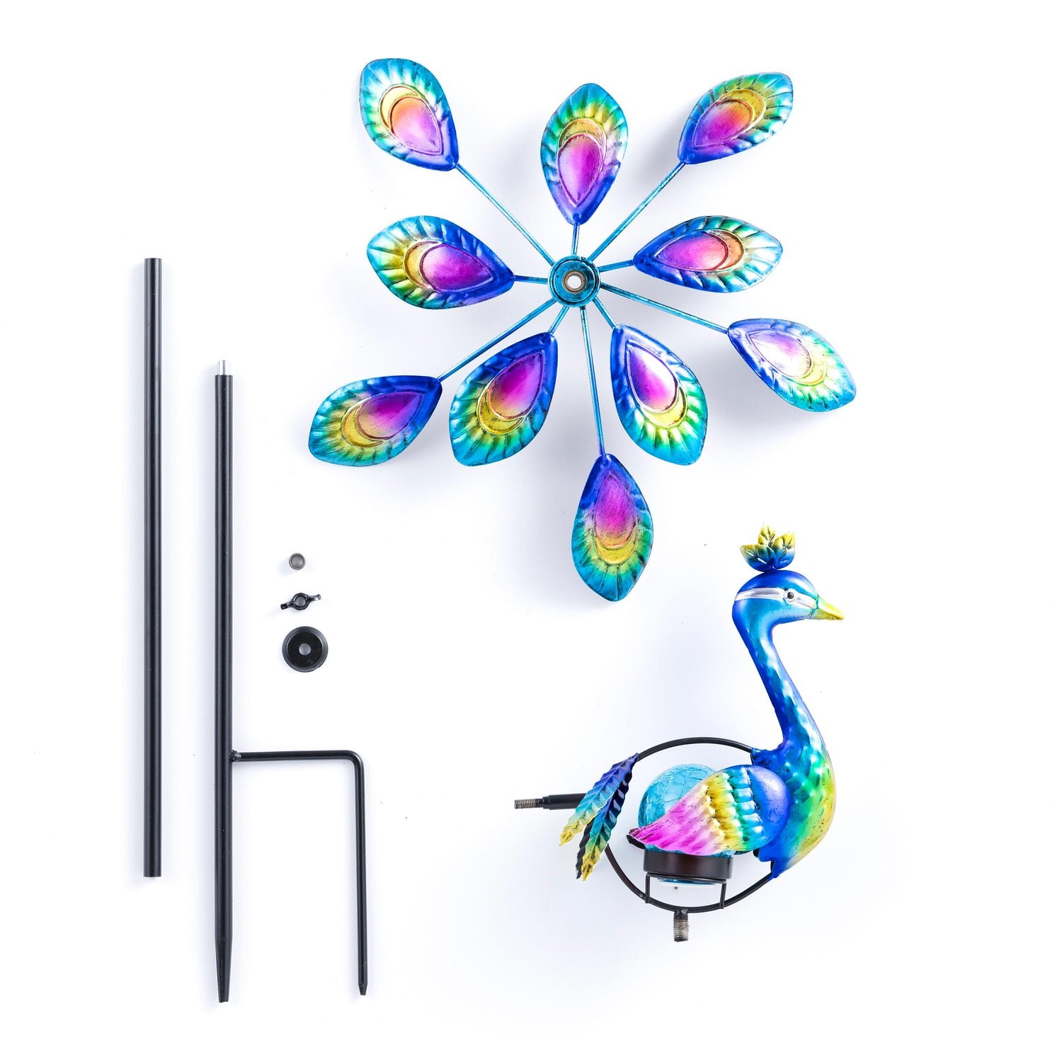 Palm Beach Wind Spinner, Solar Staked Peacock Staked Wind Spinner, 37"H - Image 5