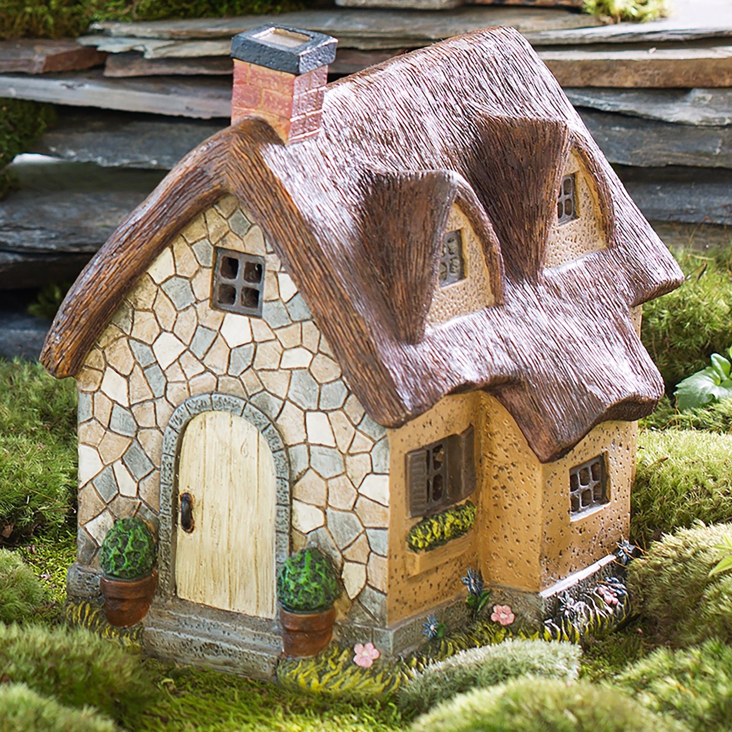 Miniature Fairy Garden Solar Thatched Cottage - Image 2