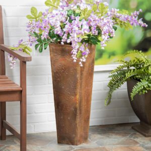 Embossed Metal Front Door Planter, Burnt Copper Sunflowers