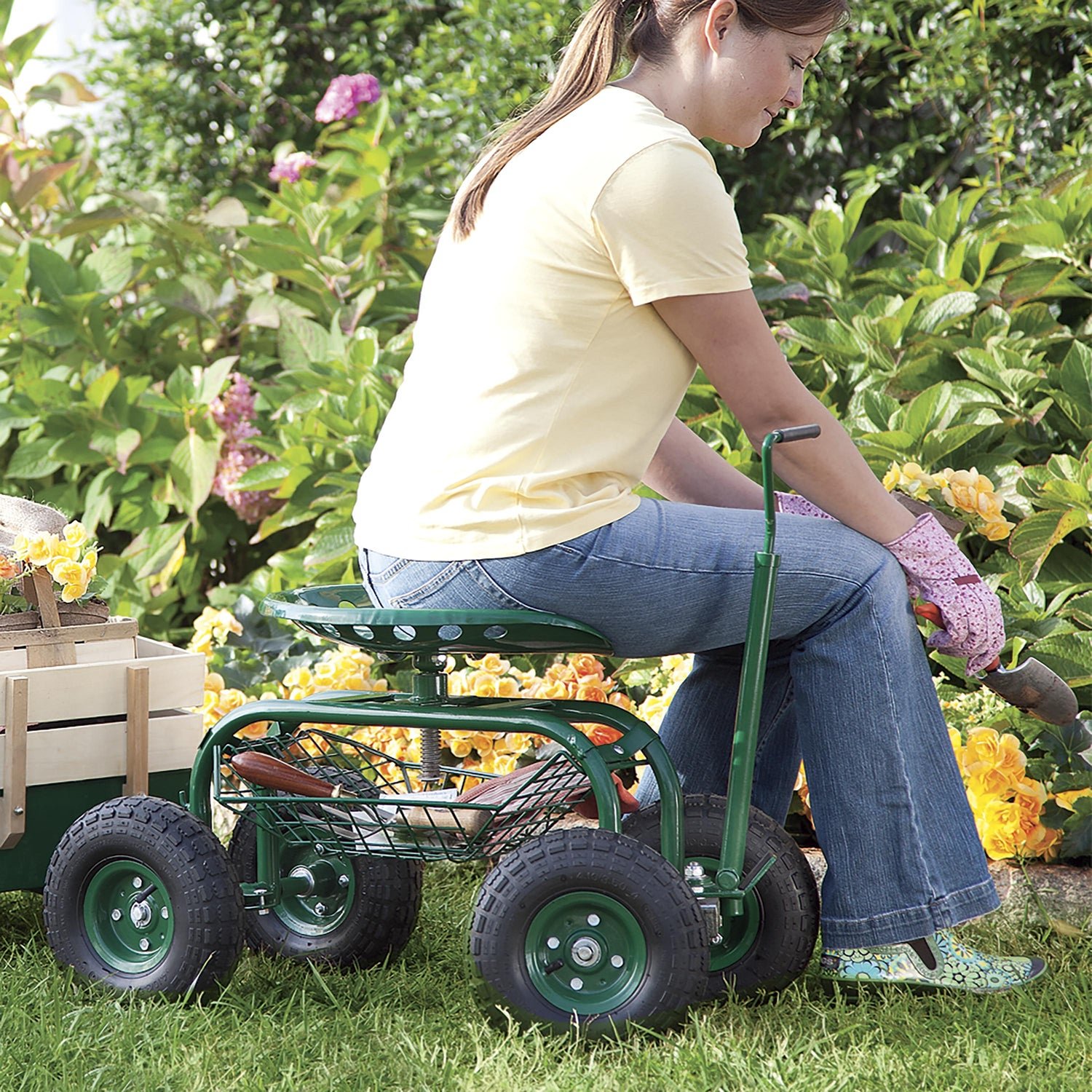 Green Rolling Scoot-N-Do Garden Seat - Image 6