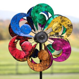 Oversized Multicolor Solar Lighted Gala Wind Spinner with Four Rotors